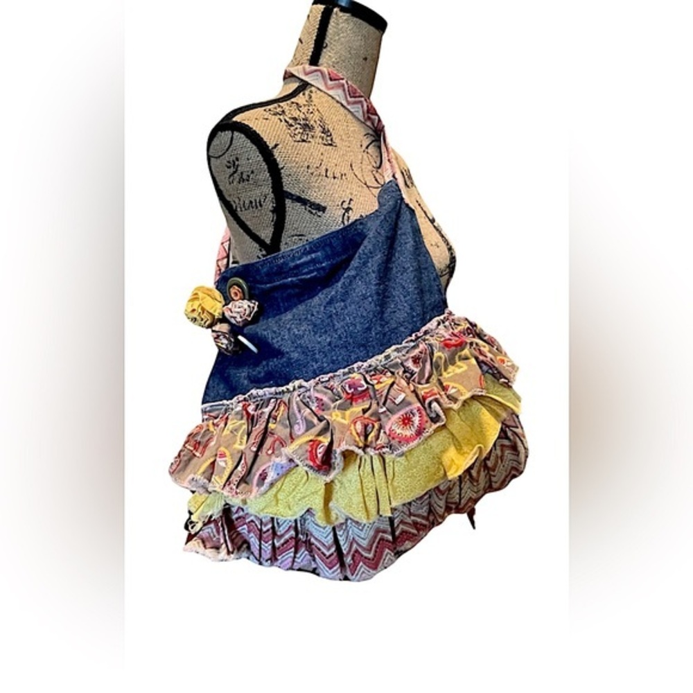 Multi color hobo patchwork ruffles denim bag